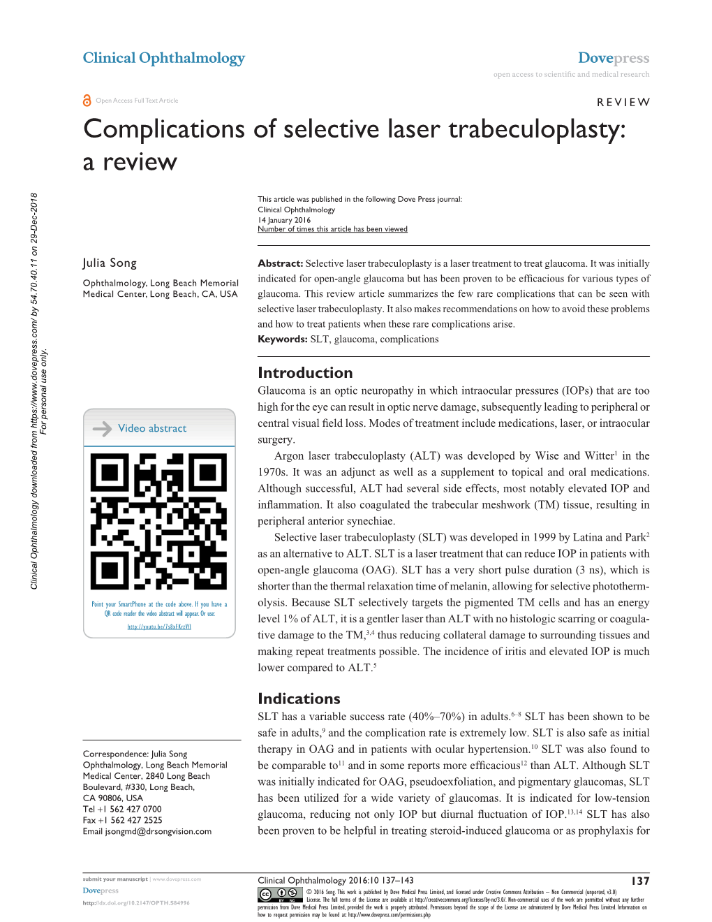 Complications of Selective Laser Trabeculoplasty: a Review