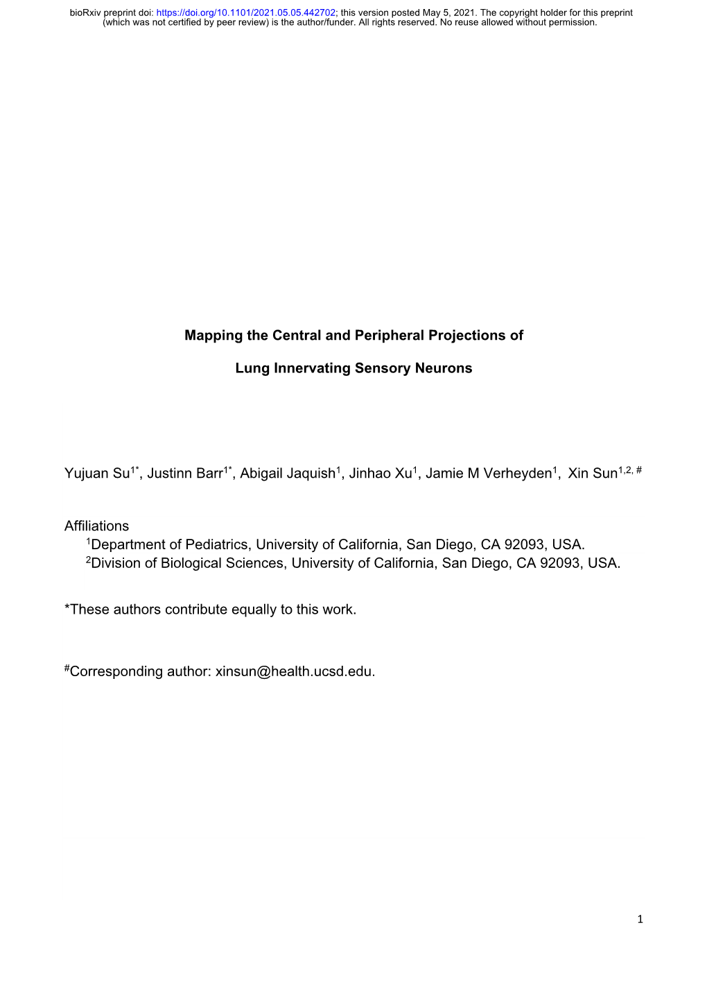 Mapping the Central and Peripheral Projections of Lung Innervating Sensory Neurons