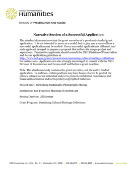 Narrative Section of a Successful Application