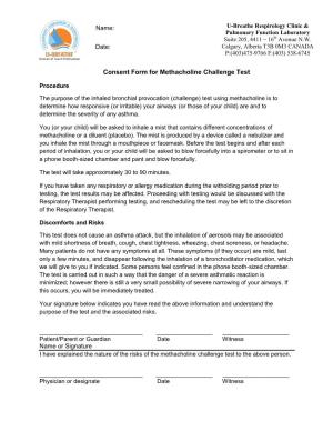 Consent Form for Methacholine Challenge Test
