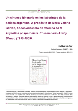 Un Sinuoso Itinerario En Los Laberintos De La Política Argentina