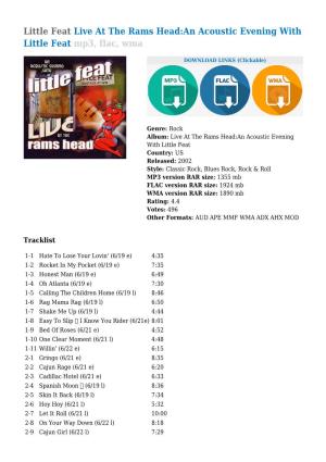 Little Feat Live at the Rams Head:An Acoustic Evening with Little Feat Mp3, Flac, Wma
