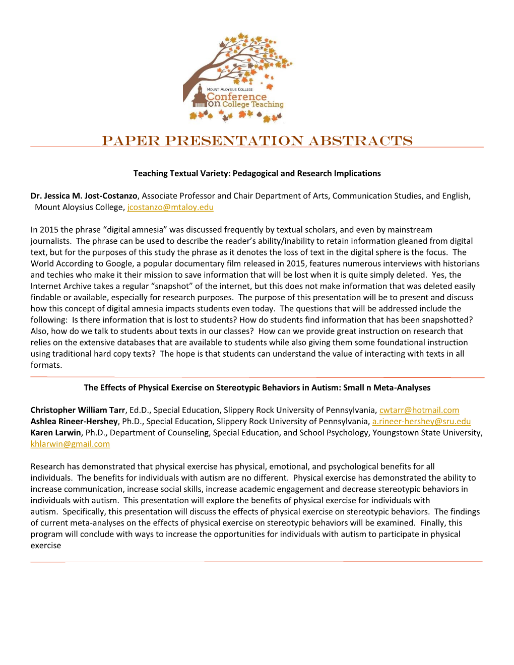 Download the Paper Presentation Abstracts