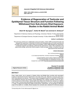 Evidence of Regeneration of Testicular and Epididymal Tissue Structure and Function Following Withdrawal from Sub-Chronic Khat E