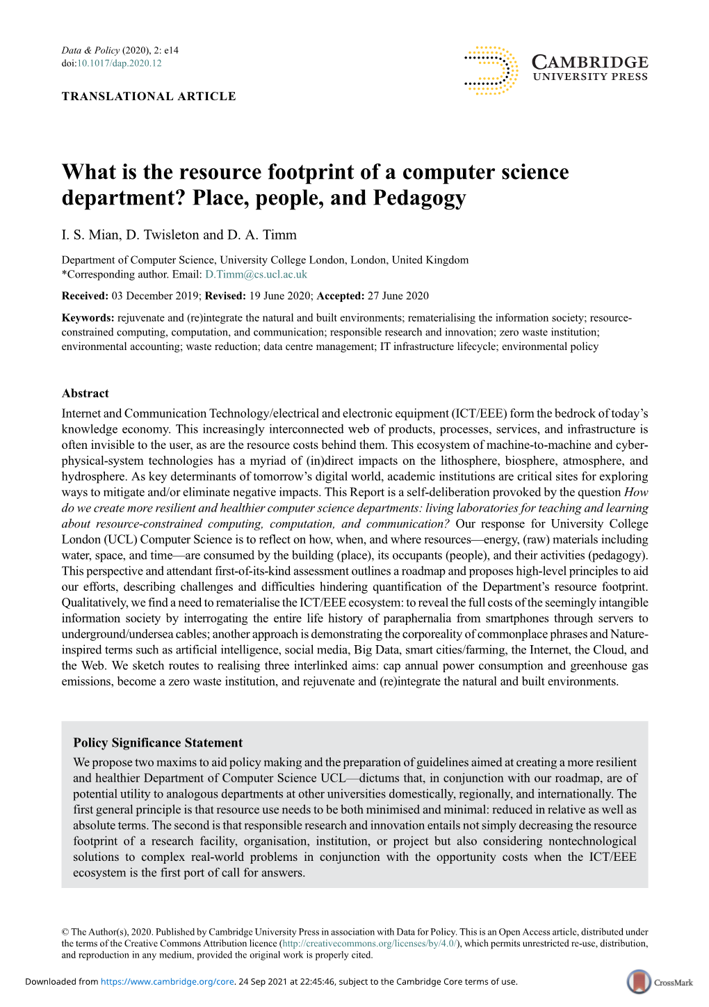 What Is the Resource Footprint of a Computer Science Department? Place, People, and Pedagogy