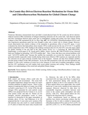 On Cosmic-Ray-Driven Electron Reaction Mechanism for Ozone Hole and Chlorofluorocarbon Mechanism for Global Climate Change