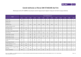 Cennik Telefonów W Ofercie SIM STANDARD Dla Firm