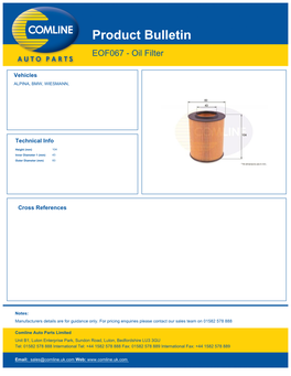 Product Bulletin EOF067 - Oil Filter
