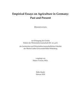 Empirical Essays on Agriculture in Germany: Past and Present