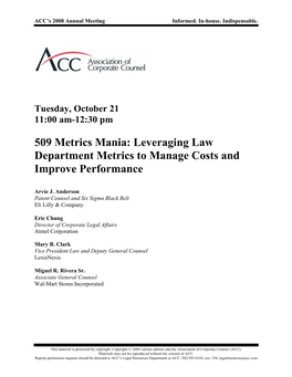 Leveraging Law Department Metrics to Manage Costs and Improve Performance