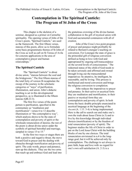 Contemplation in the Spiritual Canticle: the Program of St John of the Cross