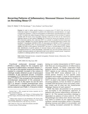 Recurring Patterns of Inflammatory Sinonasal Disease Demonstrated on Screening Sinus CT