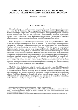 Money-Laundering in Corruption-Related Cases, Emerging Threats and Trends: the Philippine Scenario