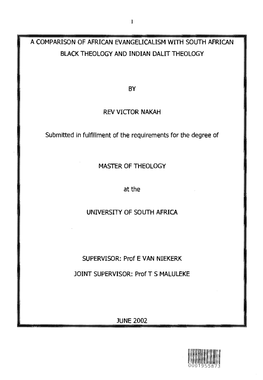 A Comparison of African Evangelicalism with South African Black Theology and Indian Dalit Theology