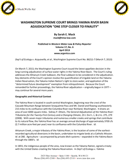 Washington Supreme Court Brings Yakima River Basin Adjudication “One Step Closer to Finality”