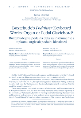 Buxtehude's Pedaliter Keyboard Works: Organ Or Pedal Clavichord?