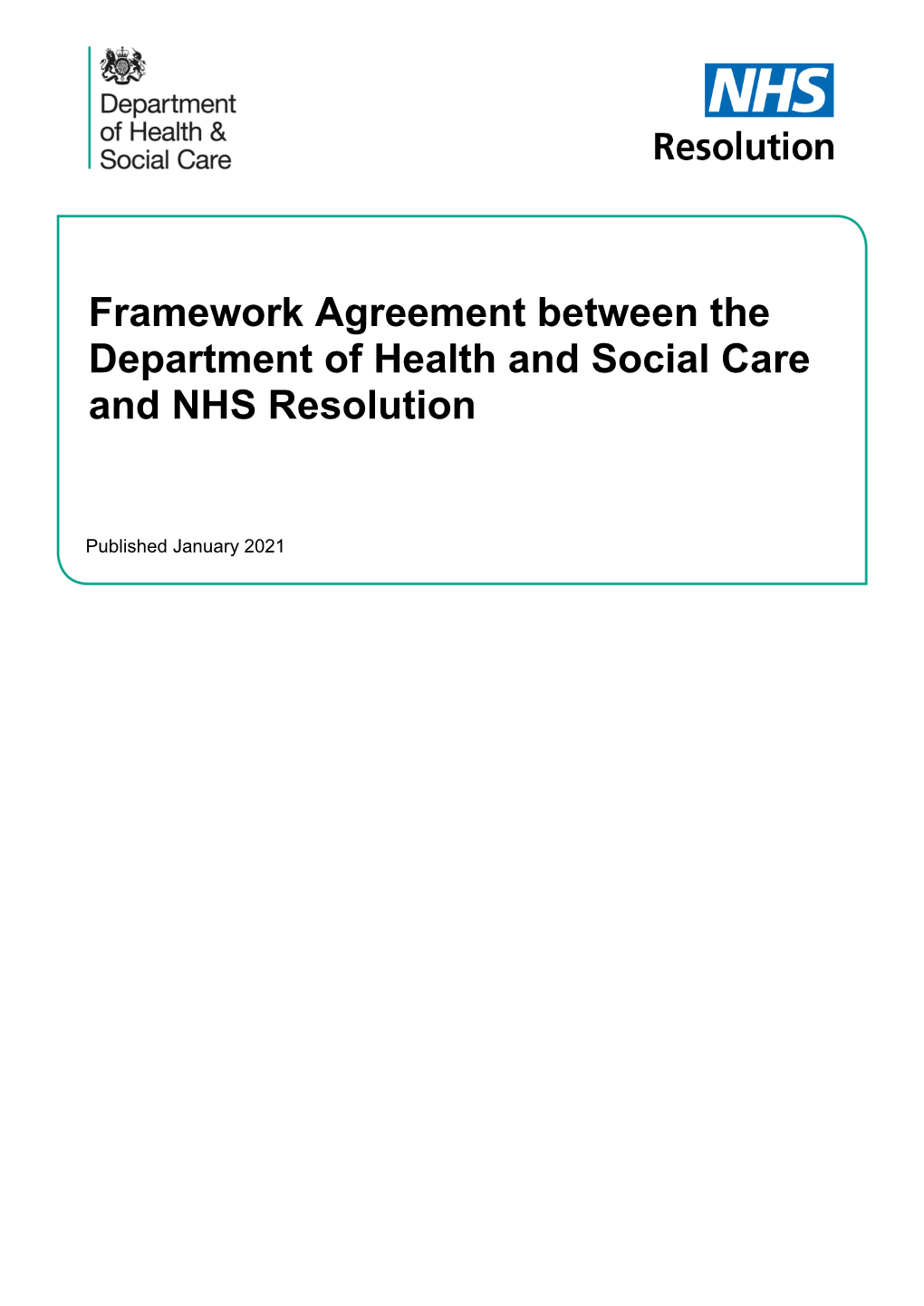 Framework Agreement Between the Department of Health and Social Care and NHS Resolution