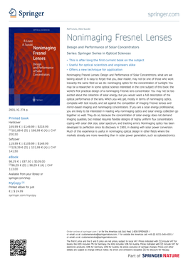 Nonimaging Fresnel Lenses Design and Performance of Solar Concentrators Series: Springer Series in Optical Sciences