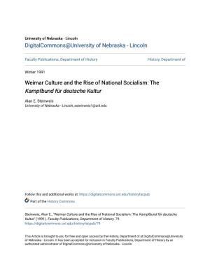 Weimar Culture and the Rise of National Socialism: the Kampfbund Für Deutsche Kultur