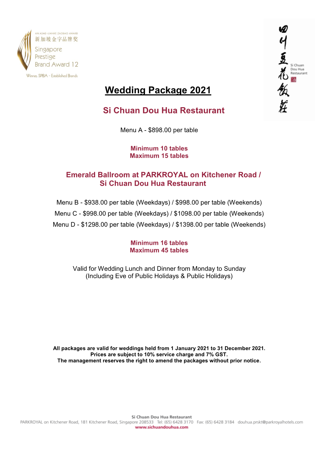 Wedding Package 2021