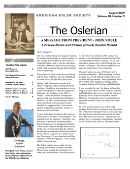 The Oslerian a MESSAGE from PRESIDENT - JOHN NOBLE