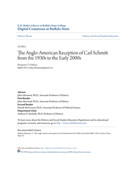The Anglo-American Reception of Carl Schmitt from the 1930S to the Early 2000S Benjamin T