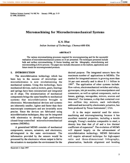 Micromachining for Microelectromechanical Systems