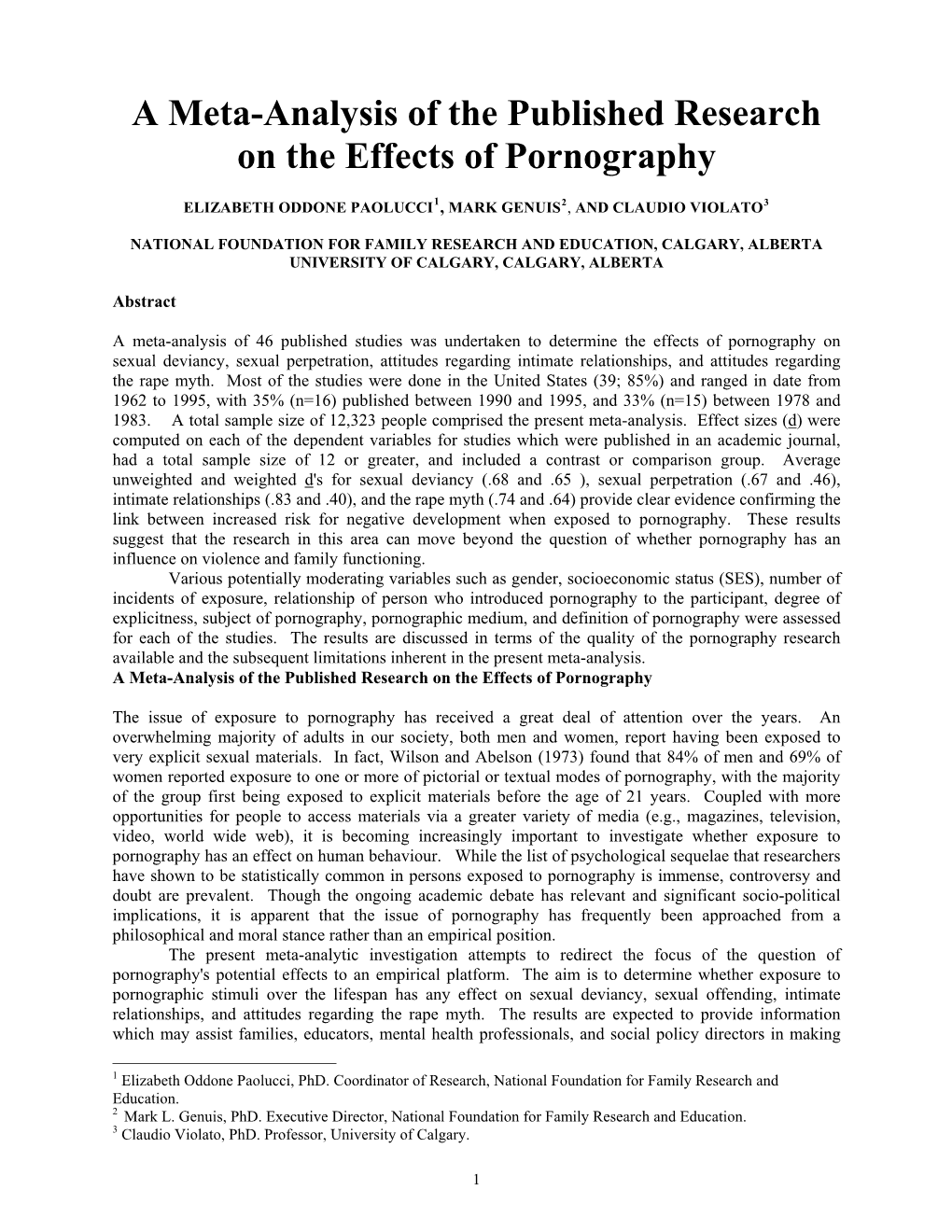 Running Head: EFFECTS of PORNOGRAPHY