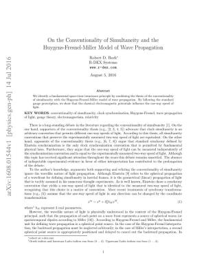 On the Conventionality of Simultaneity and the Huygens-Fresnel-Miller