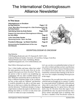 The International Odontoglossum Alliance Newsletter