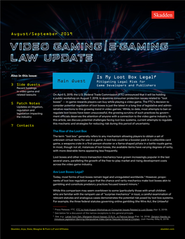 Video Gaming / E-Gaming Law Update