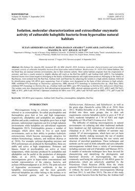 Isolation, Molecular Characterization and Extracellular Enzymatic Activity of Culturable Halophilic Bacteria from Hypersaline Natural Habitats