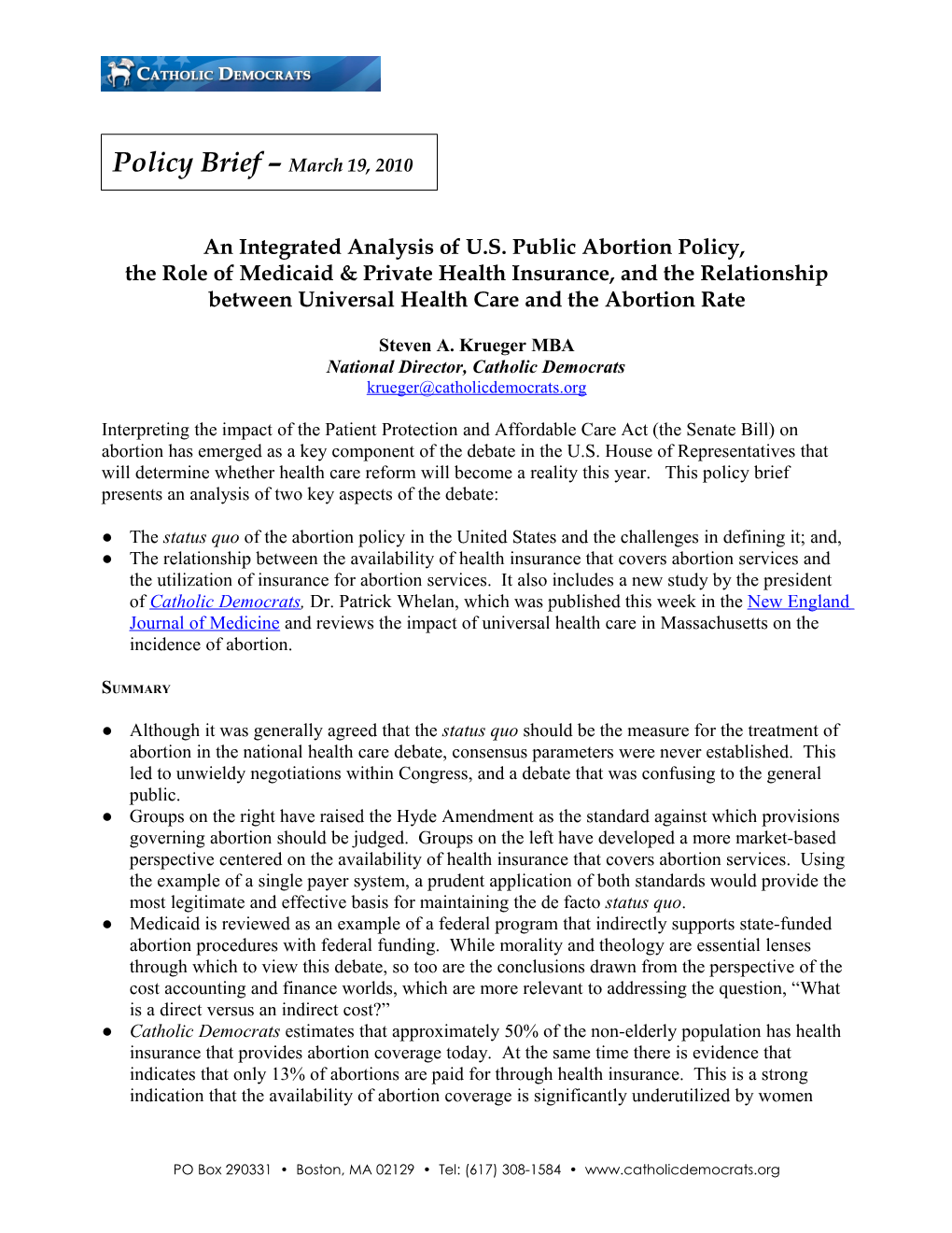Policy Brief – March 19, 2010