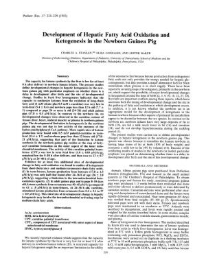 Development of Hepatic Fatty Acid Oxidation and Ketogenesis in the Newborn Guinea Pig
