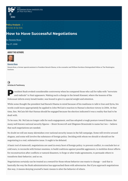 How to Have Successful Negotiations | the Washington Institute