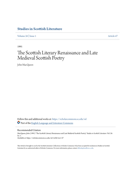 The Scottish Literary Renaissance and Late Medieval Scottish Poetry