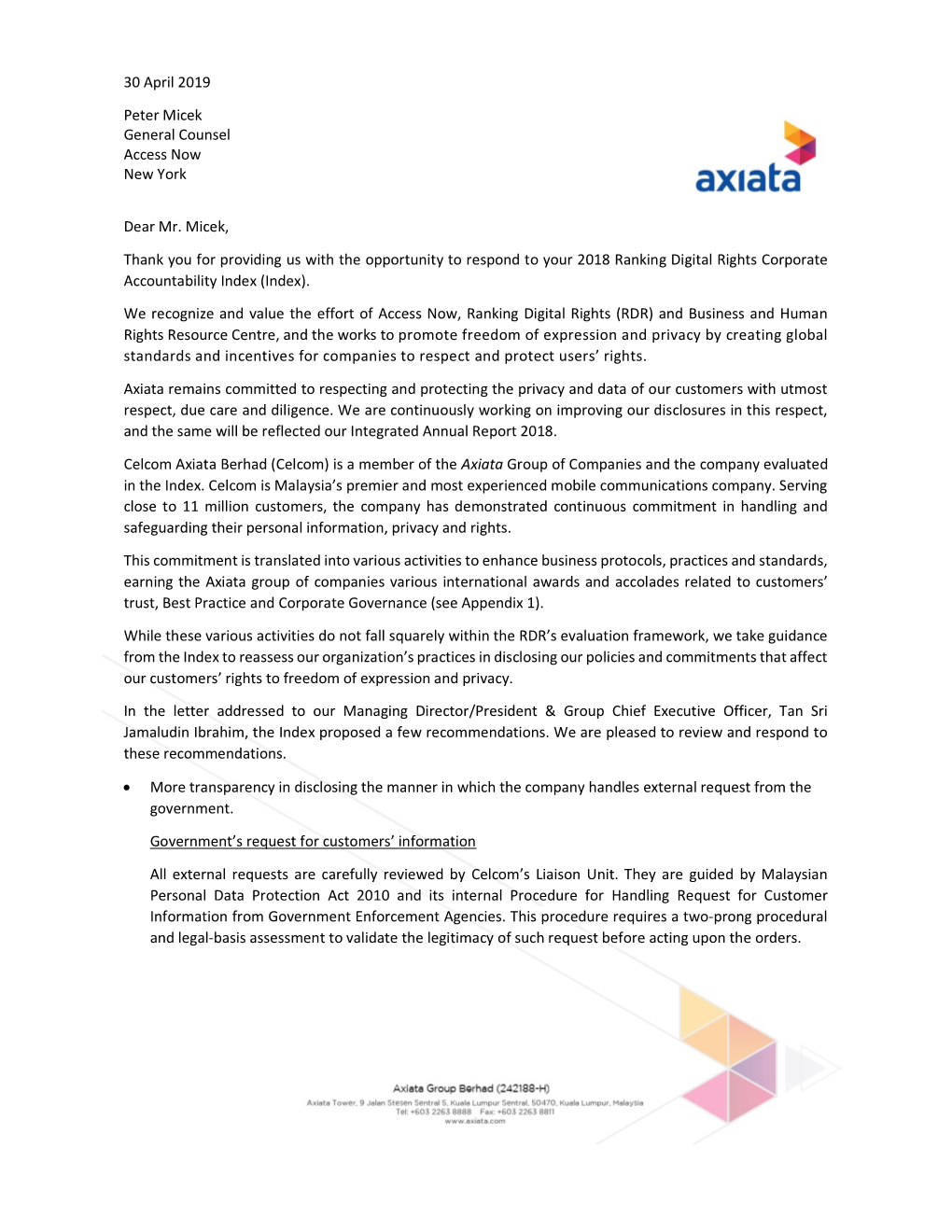 Response to Access Now Axiata.Pdf