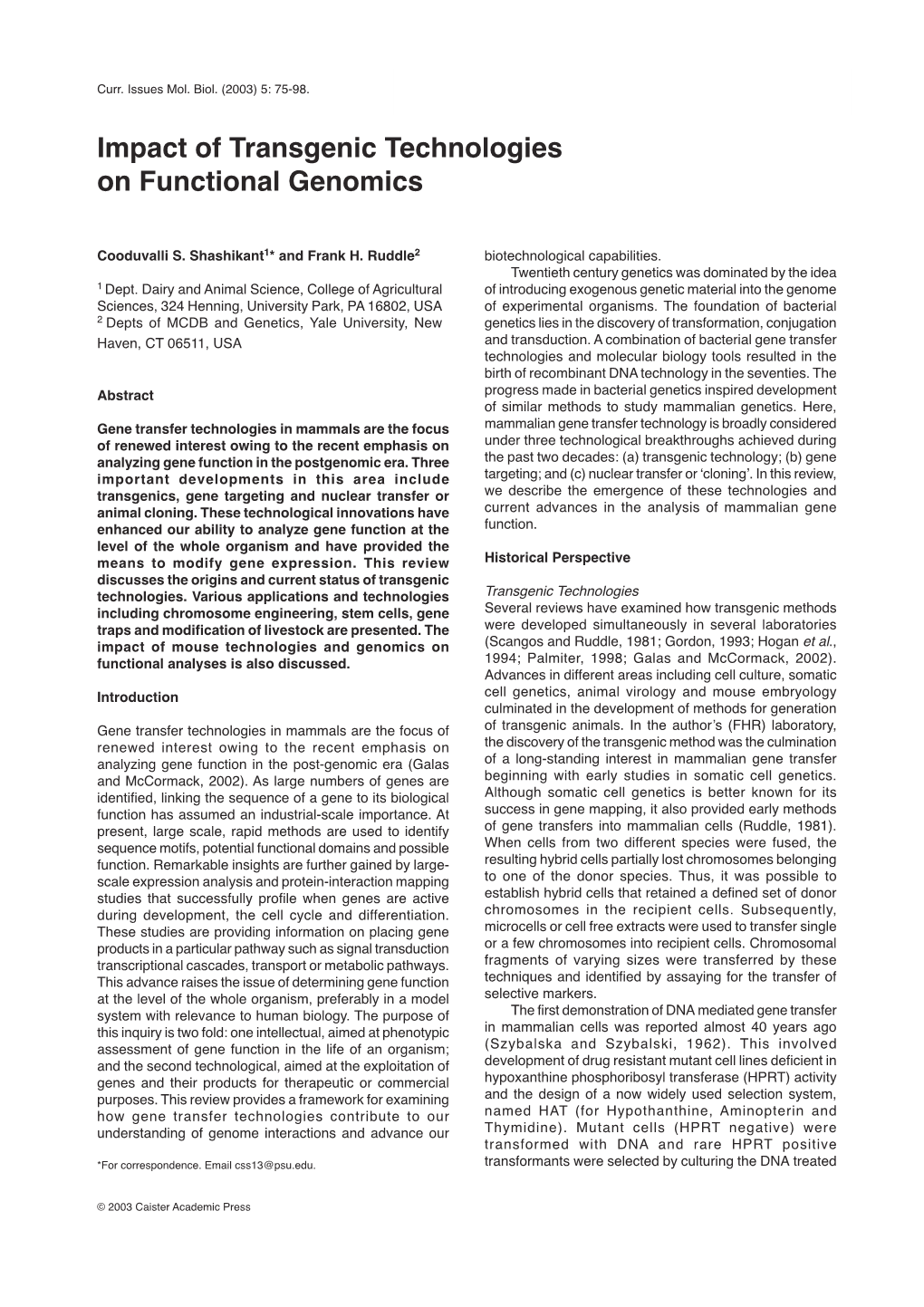 Impact of Transgenic Technologies on Functional Genomics 75