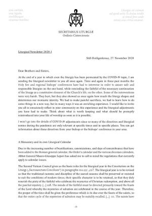 Liturgical Newsletter 2020-1 Stift Heiligenkreuz, 27. November 2020