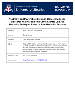 Discourse Analysis of Some Contemporary Chinese Mediation Strategies Based on Real Mediation Sessions