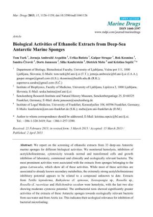 Biological Activities of Ethanolic Extracts from Deep-Sea Antarctic Marine Sponges
