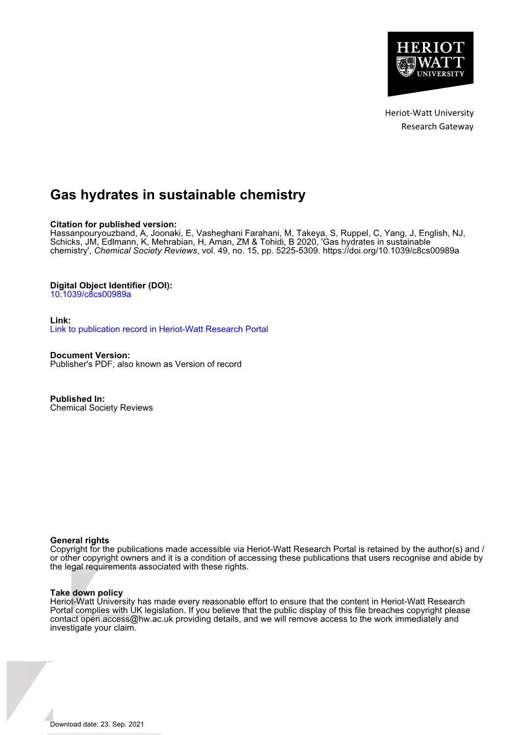 Gas Hydrates in Sustainable Chemistry