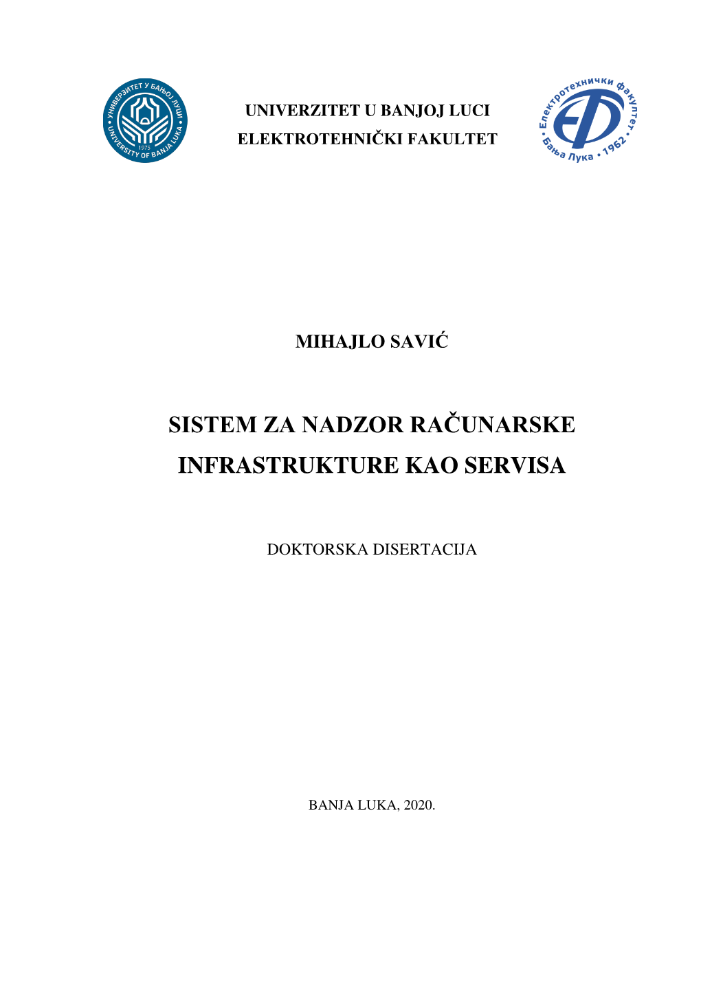 Sistem Za Nadzor Računarske Infrastrukture Kao Servisa