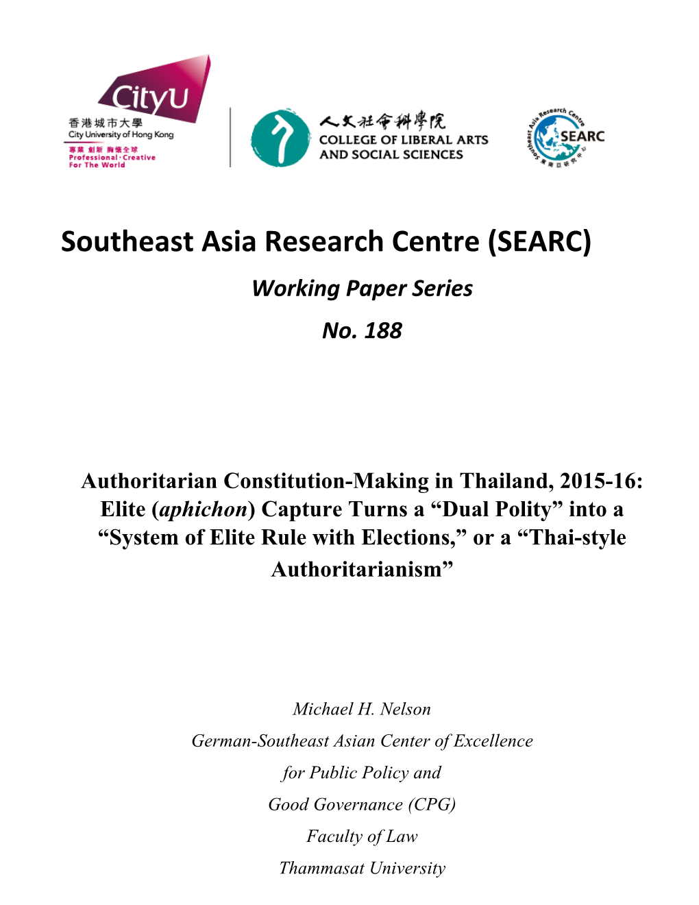 Southeast Asia Research Centre (SEARC) Working Paper Series No