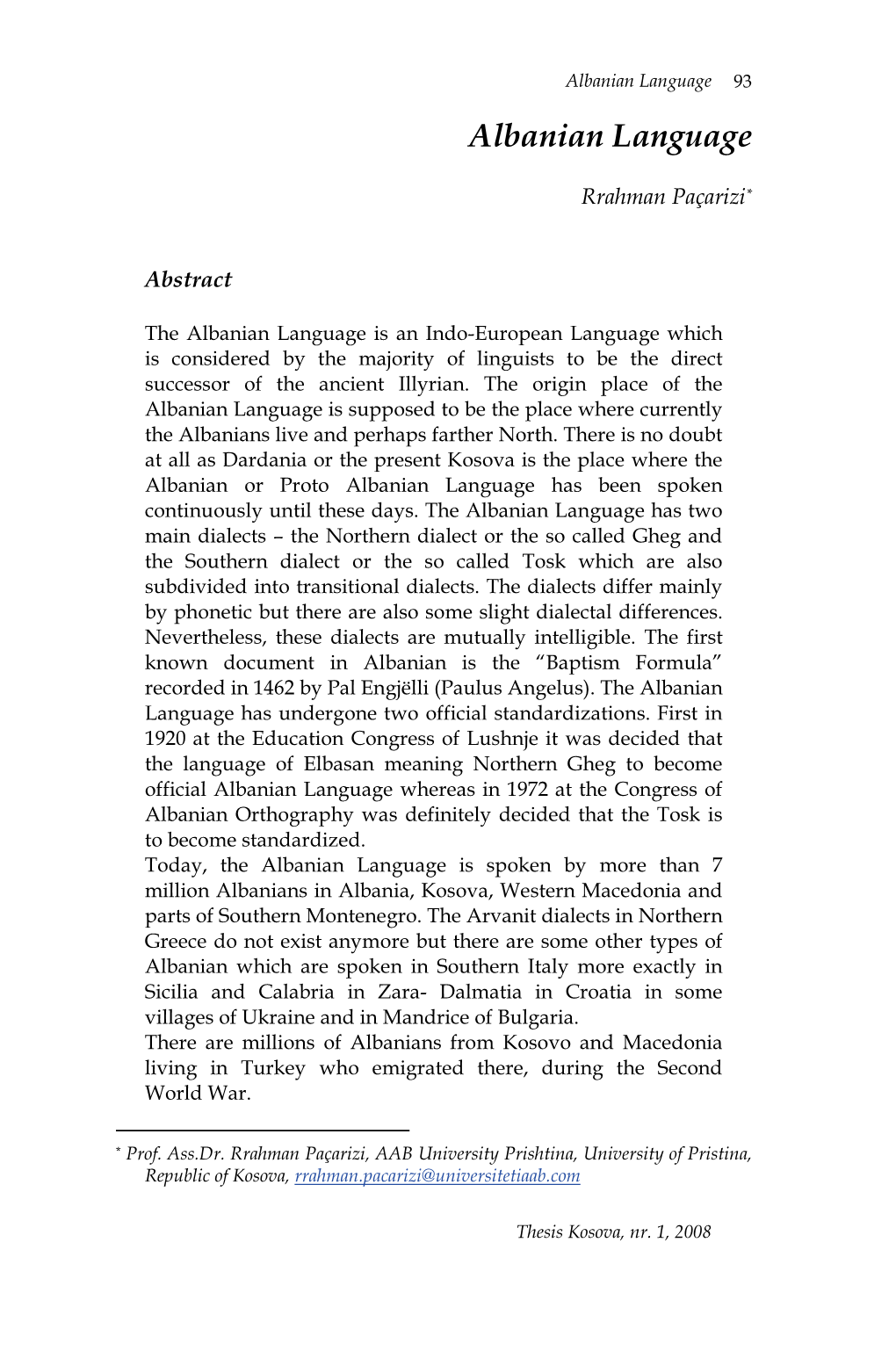 Albanian Language 93 Albanian Language