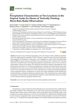 Precipitation Characteristics at Two Locations in the Tropical Andes by Means of Vertically Pointing Micro-Rain Radar Observations