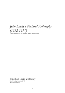 John Locke's Natural Philosophy (1632-1671)