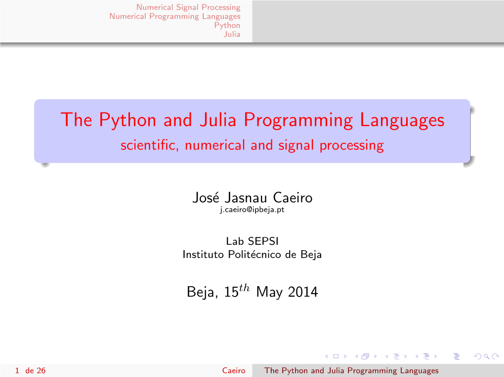 The Python and Julia Programming Languages Scientiﬁc, Numerical and Signal Processing