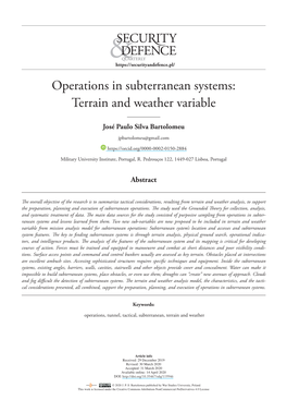Operations in Subterranean Systems: Terrain and Weather Variable