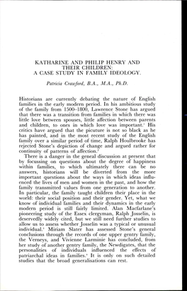 Katharine and Philip Henry and Their Children: a Case Study in Family Ideology